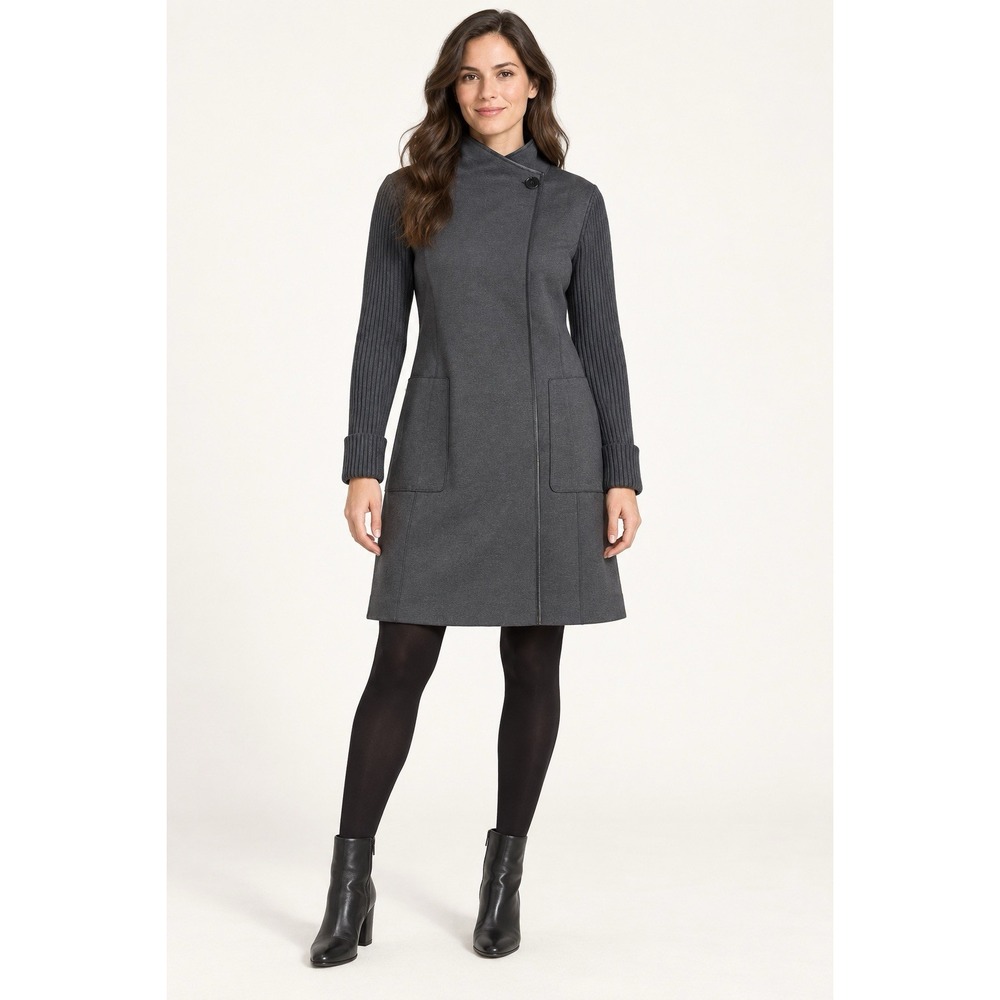 Lafayette 148 New York Women's M Gray Asymmetrical Long Jacket Ribbed Sleeve